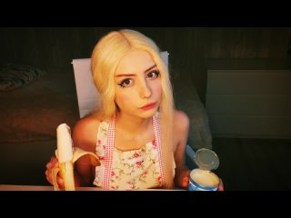 trisha fisher asmr - plays with banana, cucumber and condensed milk (removed from youtube)